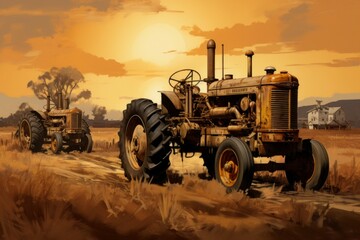 Fototapeta premium Vintage tractors - Generative AI