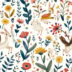Fototapeta premium seamless pattern of playful woodland creatures