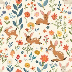 Fototapeta premium seamless pattern of playful woodland creatures