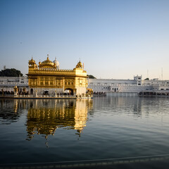 Beautiful view of Golden Temple - Harmandir Sahib in Amritsar, Punjab, India, Famous indian sikh landmark, Golden Temple, the main sanctuary of Sikhs in Amritsar, India