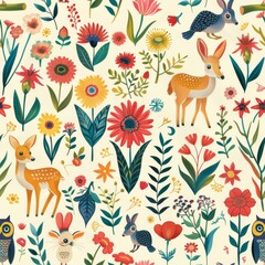 seamless pattern of playful woodland creatures