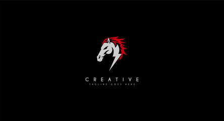 Horse with Lightning Bolt Logo design vector illustration for Fast Logo design.