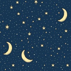 Naklejka premium seamless pattern of starry night sky with twinkling stars and a crescent moon