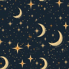 Fototapeta premium seamless pattern of starry night sky with twinkling stars and a crescent moon