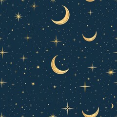 Fototapeta premium seamless pattern of starry night sky with twinkling stars and a crescent moon