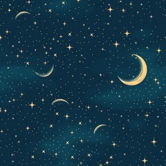 Fototapeta premium seamless pattern of starry night sky with twinkling stars and a crescent moon
