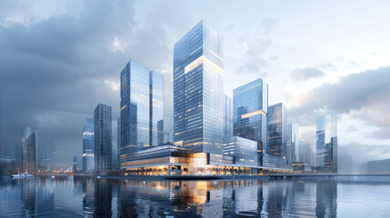 Fototapeta premium Modern Corporate Skyscraper with Modern Business Office Towers