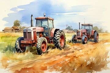 Fototapeta premium Vintage tractors - Generative AI