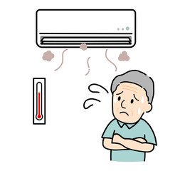 汚れたエアコンと熱中症のイラスト