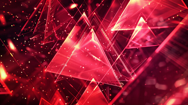 Art meets technology in ethereal ruby red triangles merging with abstract light patterns,