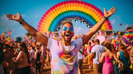 Obraz premium Celebrating Diversity: Vibrant Pride Carnival with LGBTQ Community Enjoying Games and Rides