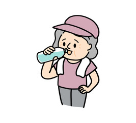 水分を補給するシニア女性