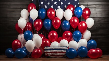 Patriotism Personified - Memorial Day Tribute with Flags, Stars, Stripes, and Balloons against a Background of Honor and Respect.