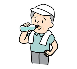 水分を補給するシニア男性