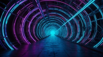 A tunnel with a blue and pink glow