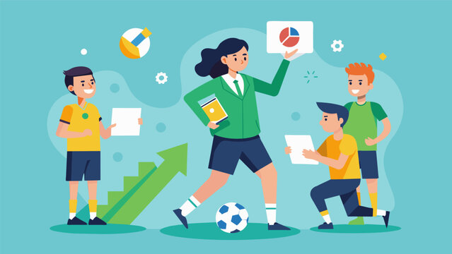 With each practice session the players skills improve and their virtual coach offers personalized challenges to push their limits.. Vector illustration