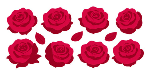 red rose vector icon set