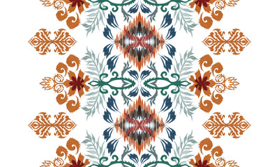 Hand draw Ikat floral paisley embroidery.Ikat ethnic oriental pattern traditional.Aztec style abstract vector illustration.white background.great for textiles, banners, wallpapers.