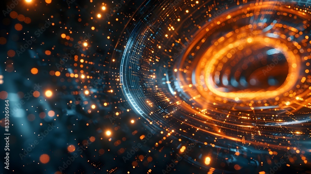 Poster quantum computing visualization with intricate and entanglement patterns