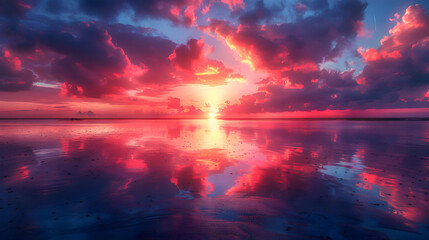 Fototapeta premium An ultra HD view of a nature estuary at sunrise, the sky glowing with vibrant colors and the water reflecting the light