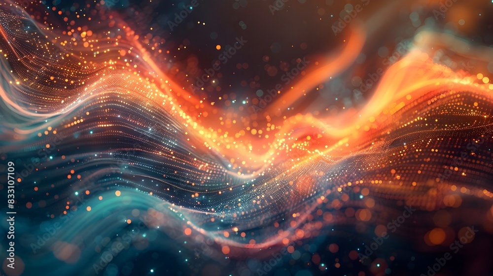 Poster captivating abstract data visualization with vibrant flowing graphs and dynamic prismatic colors con