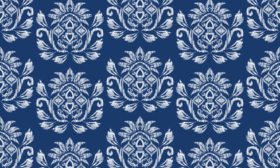 Hand draw Ethnic geometric fabric pattern .Ikat embroidery Ethnic oriental Pixel pattern .Aztec style abstract vector illustration.blue background.great for textiles, banners, wallpapers.