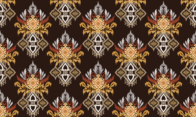 Hand draw Ikat floral paisley embroidery.geometric ethnic oriental pattern traditional.Aztec style abstract vector illustration.brown background.great for textiles, banners, wallpapers.