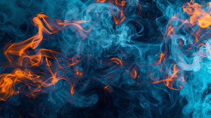 Fototapeta premium Neon orange loops enhance the dynamic electric blue smoke for lively stage designs,