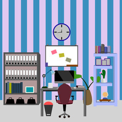 A work room with a tablet computer, headphones, monitor and other equipment fully equipped for work.