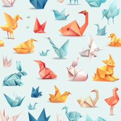 Naklejka premium seamless pattern of different origami animal designs