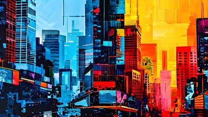 Obraz premium urban cityscape collage featuring a mosaic of vibrant colors