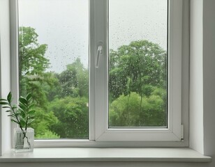 窓から見える雨景色