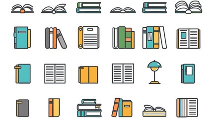 Book icons set in thin line style, isolated on white background, vector illustration
