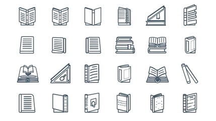 Book icons set in thin line style, isolated on white background, vector illustration