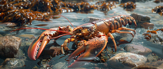 American lobster in a tide pool