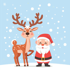 a deer and a deer are standing in the snow