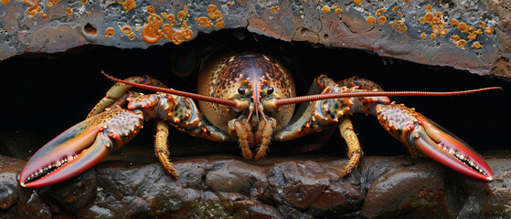 American lobster under a rock overhang