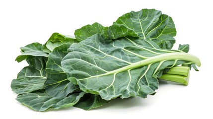 Collard Greens Leaves Freshness Displayed Against White Background
