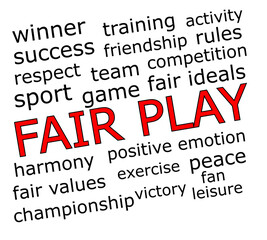 Fair Play Wordcloud on white background - illustration