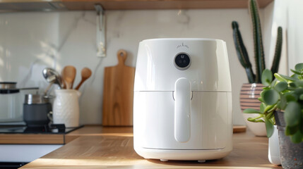 Fototapeta premium Modern White Air Fryer with Digital Display