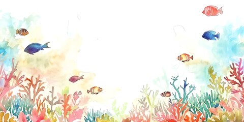 Underwater watercolor. Tropical fishes and corals