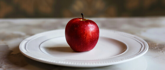 Vibrant Red Apple on White Plate Symbolizing Freshness and Vitality