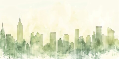 Green watercolor cityscape.