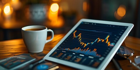 Financial Portfolio Review on Sleek Digital Tablet Financial Planning Concept with Copy Space