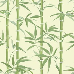 seamless pattern of bamboo stalks and delicate leaves