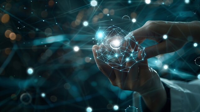 Medicine doctor and stethoscope in hand touching Ui and icon future of medical technology.