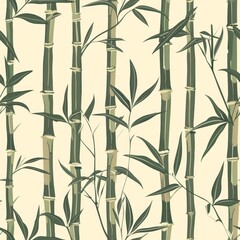 seamless pattern of bamboo stalks and delicate leaves