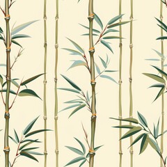 seamless pattern of bamboo stalks and delicate leaves