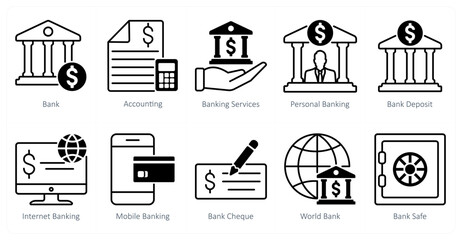 A set of 10 banking icons as bank, accounting, banking services