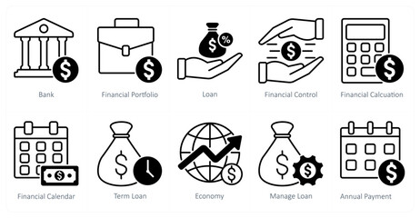 A set of 10 banking icons as bank, financial portfolio, loan